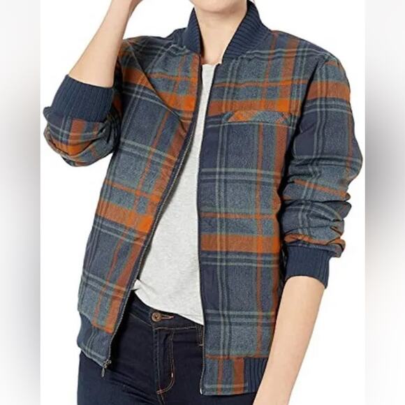 PrAna The showdown bomber jacket plaid coat insulated size large down warm - Picture 1 of 14